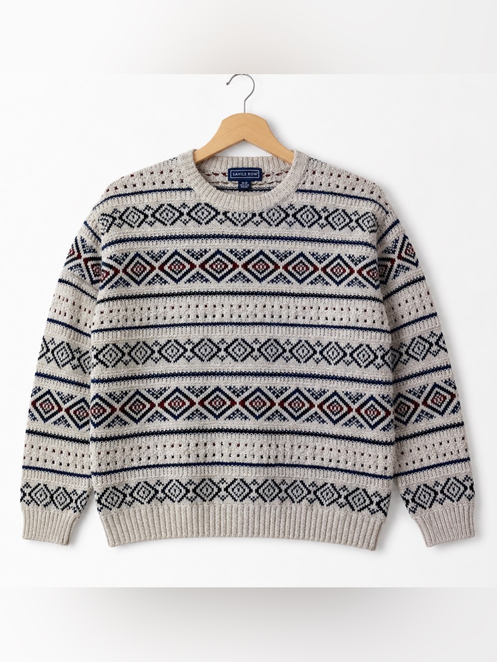 Savile Row Fair Isle Sweater Men’s Medium Cream Knit Cotton Nordic Pullover